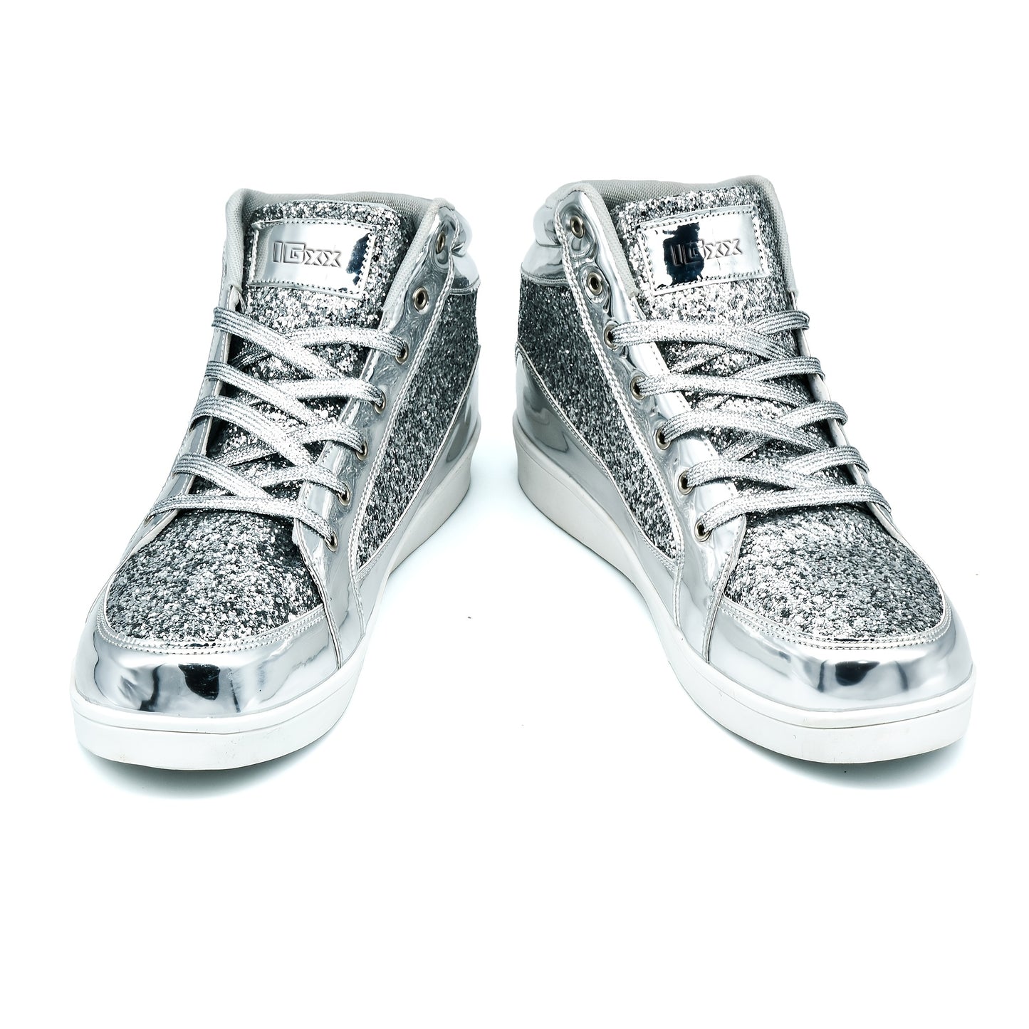 Men's High Top Sequin Shoes, Fashion Shiny Casual Sneakers For Parties & Discos, Golden\u002FSilver