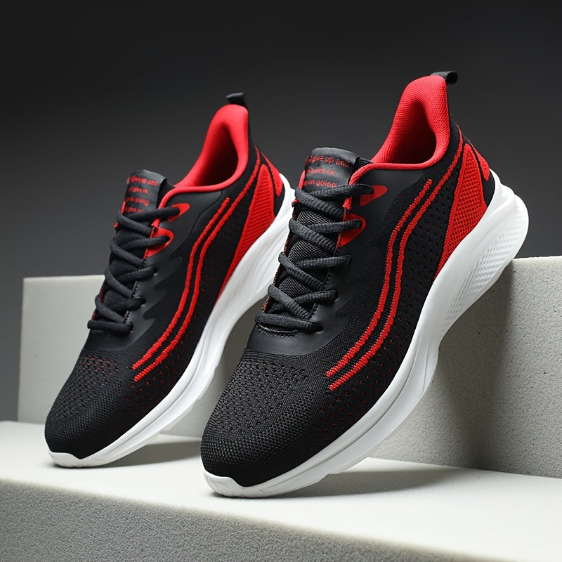 Men's Trendy Woven Knit Breathable Running Shoes, Comfy Non Slip Casual Soft Sole Lace Up Sneakers For Men's Outdoor Activities