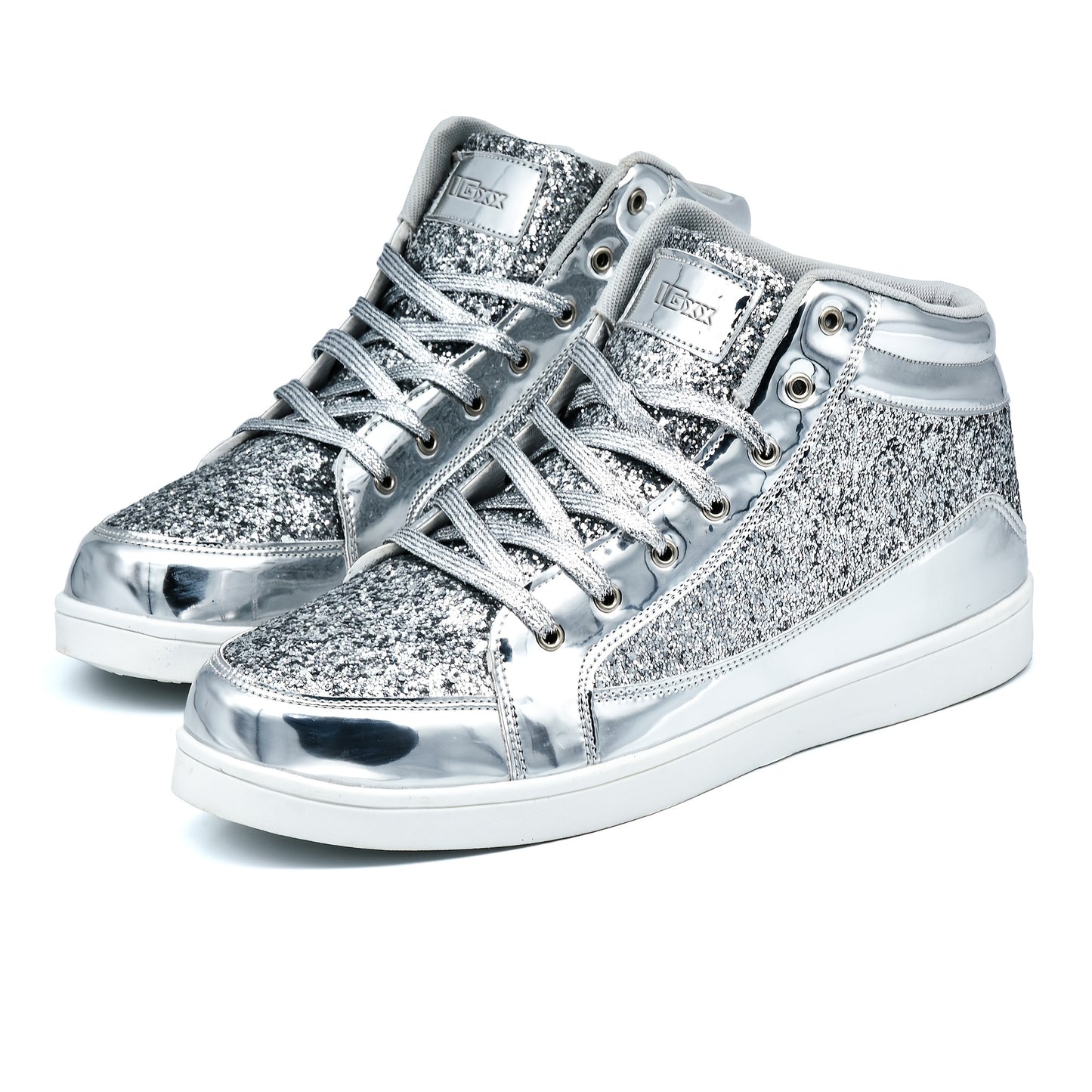Men's High Top Sequin Shoes, Fashion Shiny Casual Sneakers For Parties & Discos, Golden\u002FSilver