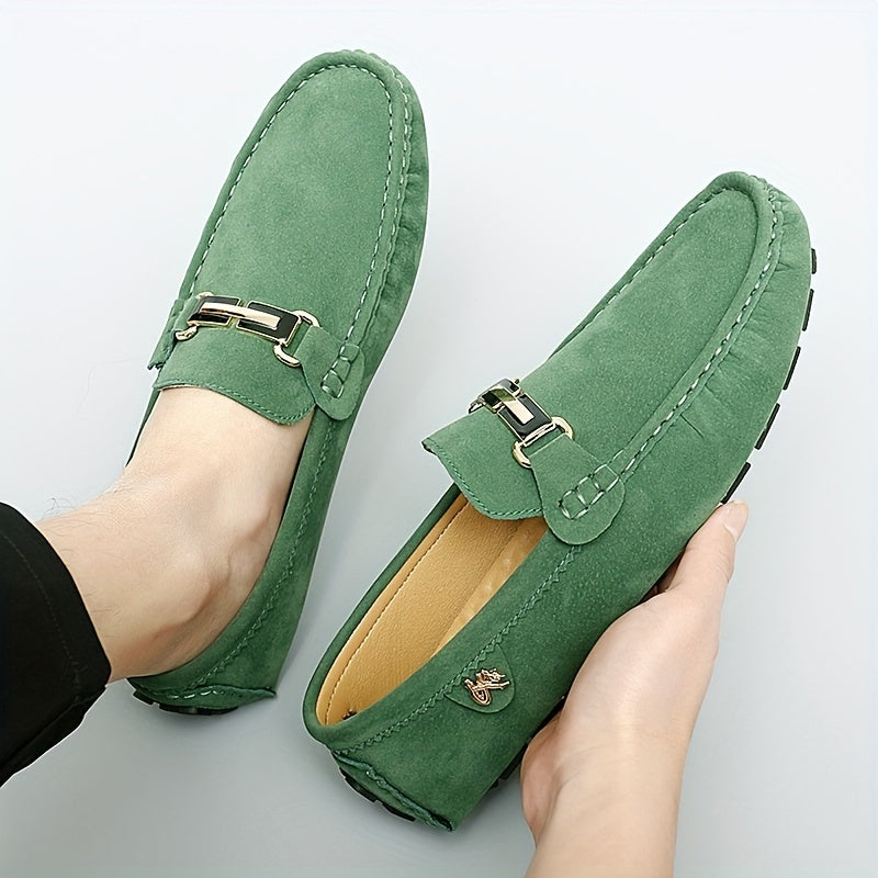 Men's Loafer Shoes With Metallic Decor, Comfy Non-slip Slip On Driving Shoes, Men's Shoes, Spring And Summer