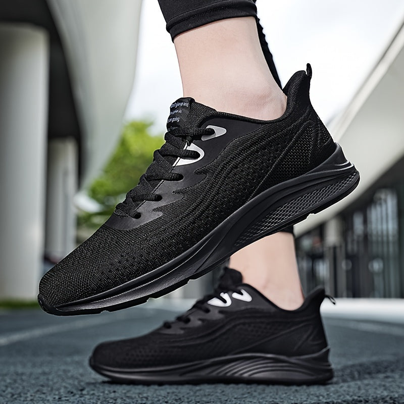 Men's Trendy Woven Knit Breathable Running Shoes, Comfy Non Slip Casual Soft Sole Lace Up Sneakers For Men's Outdoor Activities