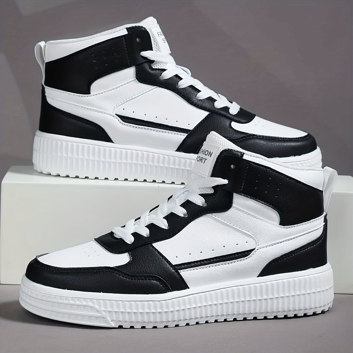 Men's High Top Skate Shoes With Good Grip, Lace-up Sneakers, Men's Footwear