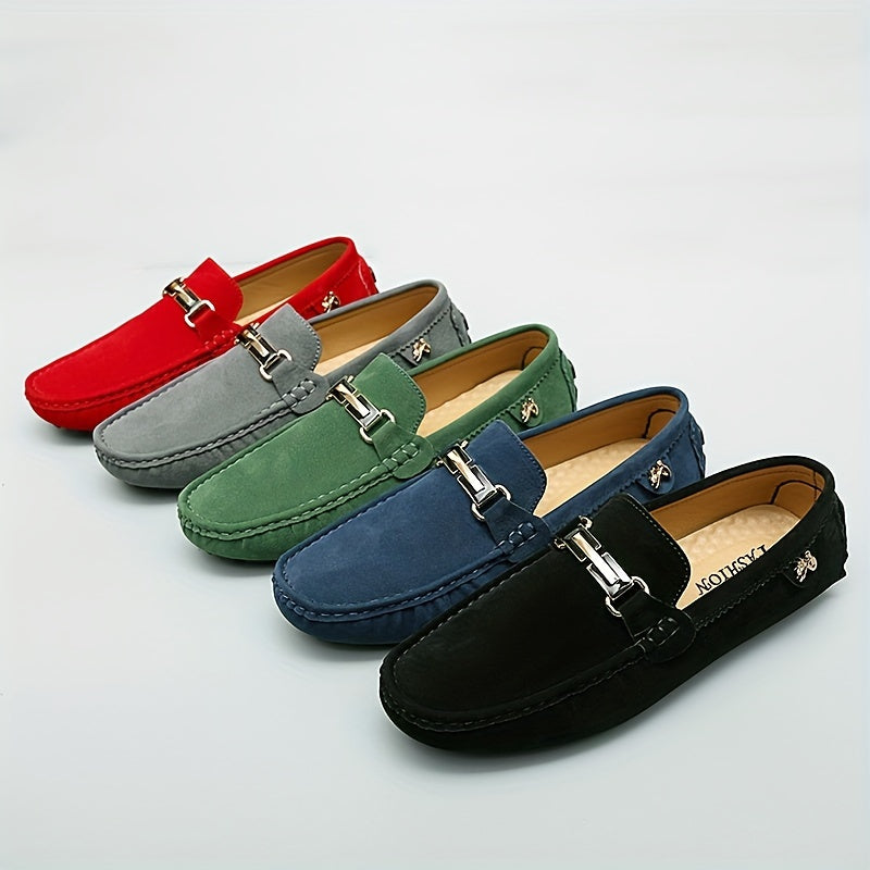 Men's Loafer Shoes With Metallic Decor, Comfy Non-slip Slip On Driving Shoes, Men's Shoes, Spring And Summer