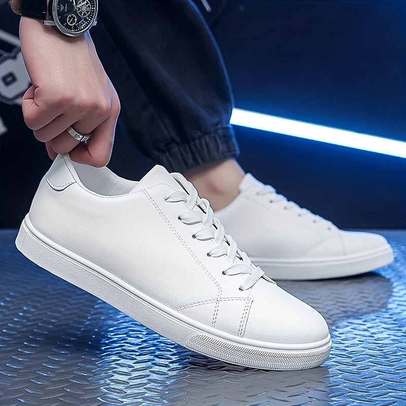 Men's Lace-up Sneakers, PU Leather Skate Shoes With Good Grip, Breathable And Easy To Clean
